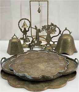 Asian Brass Trays, Bell Stands & Bells