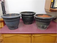 (3) Terra Cotta Planters ( Largest One Is Chipped)