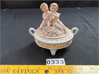 National Potteries Figural Porcelain Lidded Box