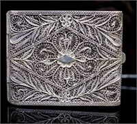 Mid century filigree silver cigarette case