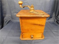 Vintage wooden box dovetail coffee grinder with