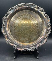 Antique Poole Silver Plated Footed Tray Engraved
