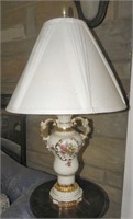 1950's Floral Porcelain Double Handle Urn Lamp