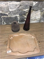 COPPER TRAY, GLASS VASE, HORSE RIDING HAT