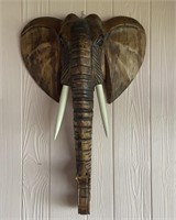 Carved Wood Elephant Head Wall Art