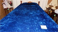 Vintage blue velvet blanket with fringe