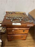 Wooden Jewerly Box W/ Jewerly Contents