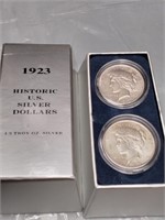 1923 box set of 2 Peace 90% silver