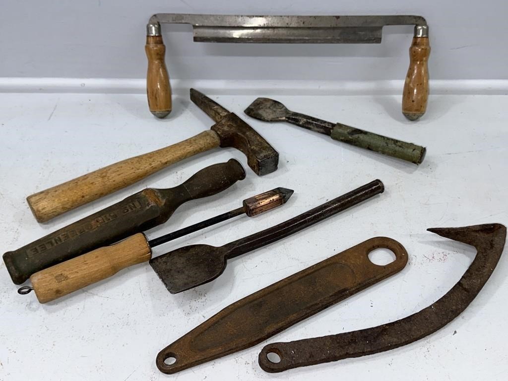 Draw Knife, Rock Chisel, Nail Puller, Antique