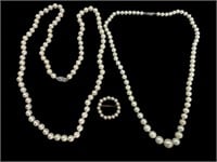 Two 14k Genuine Pearl Strands and Brooch