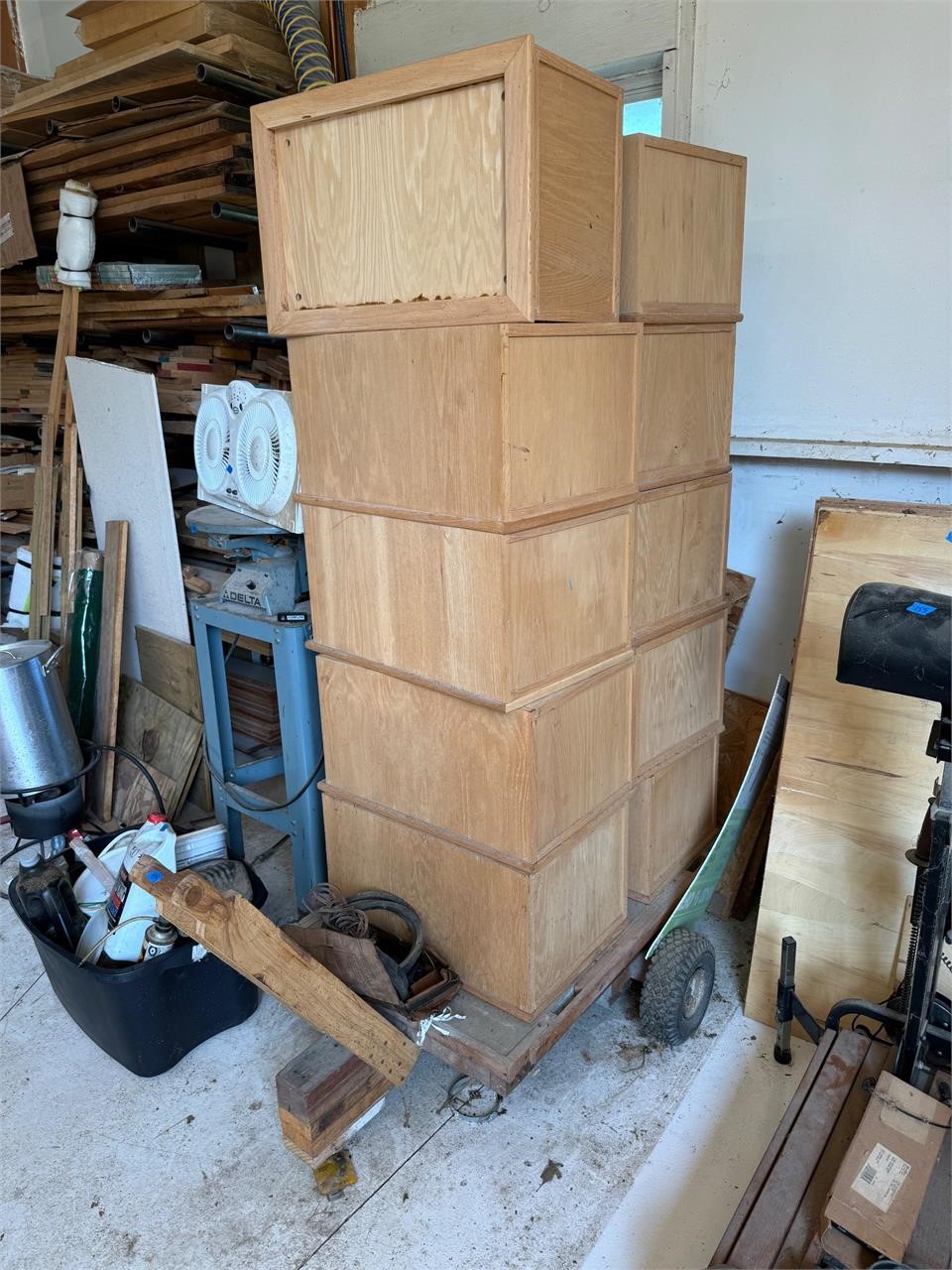 Wooden Cart on Wheels w/wooden boxes