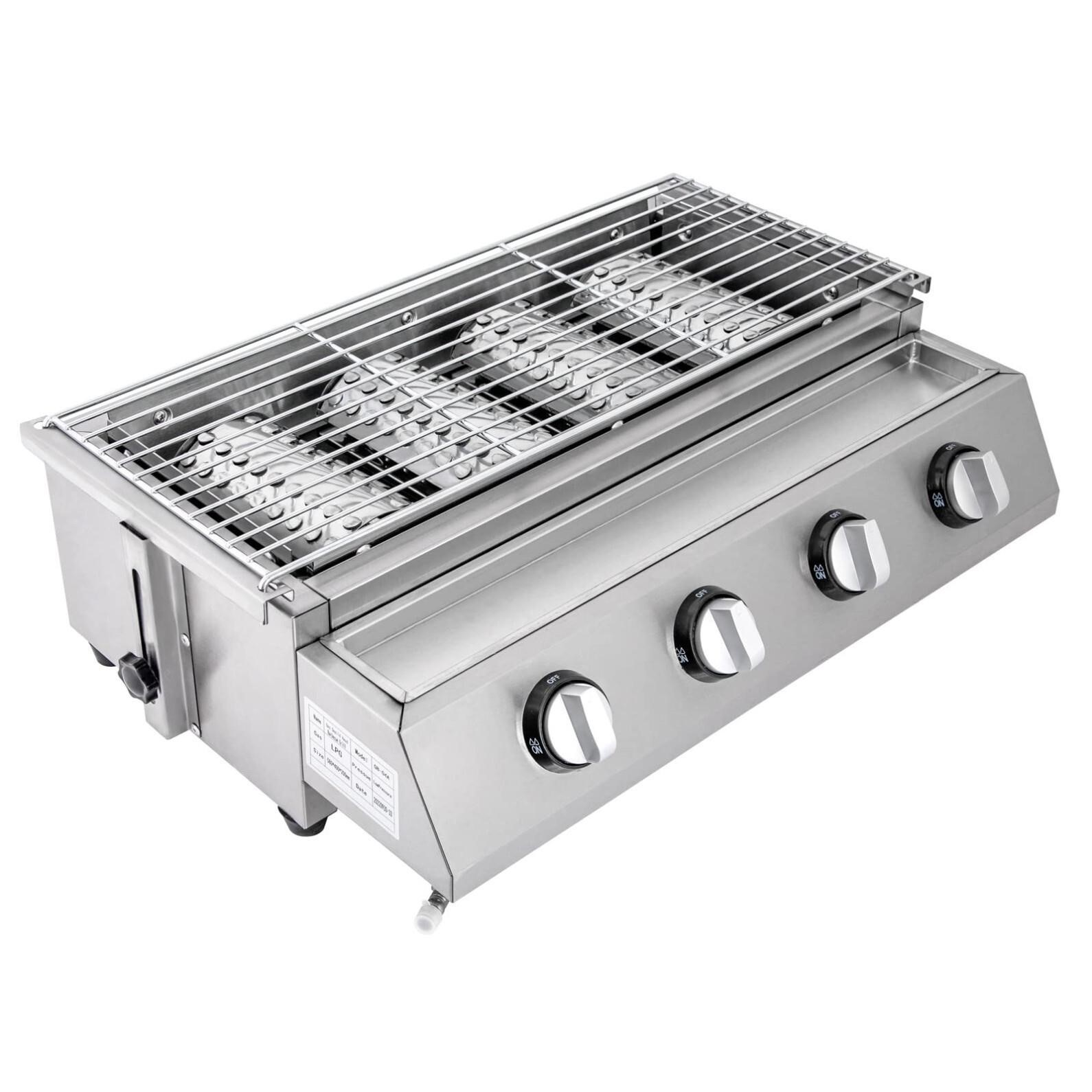 Commercial 4 Heads Gas Barbecue Grill Kebab Roasti