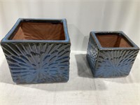 Square glazed clay flower pots 9x9, 7x7
