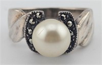 Vintage Sterling Faux Pearl & Marcasite