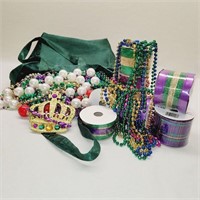 Mardi Gras Beads & Ribbon - Purple / Green / Gold