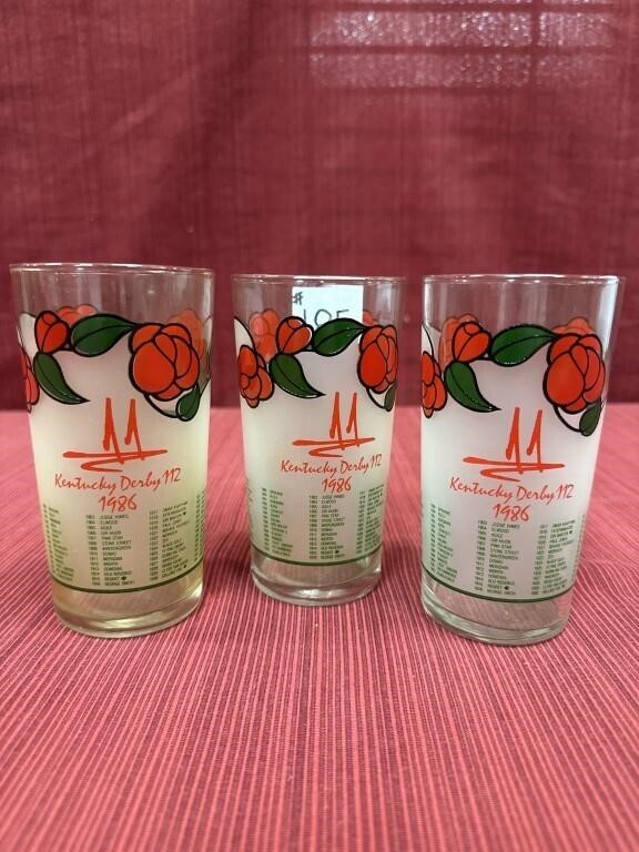 Three 1986 Official Kentucky Derby Mint Julep