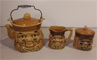 Vintage Figural Ceramic Teapot, Cream & Sugar