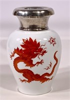 Meissen vase, red dragon pattern, 800 silver top