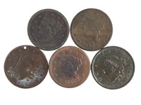 Group of 5 Large Cents