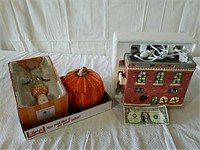 2 boxes lighted firehouse, and Halloween