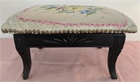 703 - VINTAGE FOOTSTOOL W/ NEEDLEWORK TOP