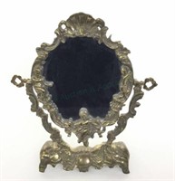 Antique Rococo Brass Cherub Motif Vanity Mirror