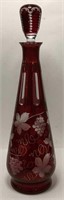 Ruby Cut To Clear Glass Tall Decanter
