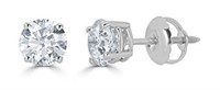 New 14k White Gold Round-Cut Diamond Stud Earrings