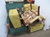 (3) Upholstered Vintage Chairs and Footstool.