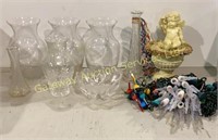 Assorted Glassware, Christmas Lights, Decorations