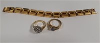 Gold Plated Bracelet and 2 Rings