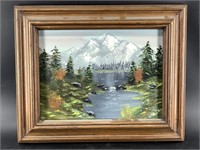 Roach oil on canvas wilderness scene, framed, fram