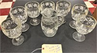 8 pc old frosted grapes glassware