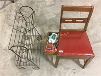 Small chair with hidden drawer and a wire rack