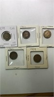 (5) OLD Indian head pennies