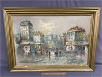 Signed Contemporary Street Scene Oil Painting