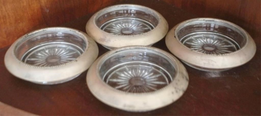 Set of 4 Sterling Rimmed Coasters - 4" round