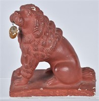 19th CENTURY RED CHALKWARE FETCHING DOG