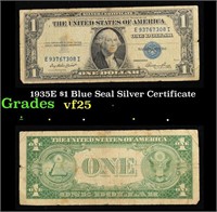 1935E $1 Blue Seal Silver Certificate Grades vf+