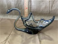 Vintage blue/brown swan glass bowl