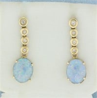 Australian Black Opal and Diamond Dangle Earrings