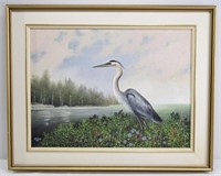 Chris H. Sinclair 1986 Heron Painting on Board