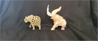 2 Carved Marble Elephants