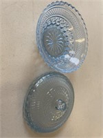 Vintage Blue Cut Glass Candy Dish W/lid