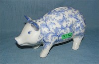 Blue Delft style decorative porcelain pig bank