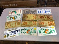 12 Vintage License Plates (Incl. Florida & KY)