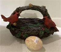 Resin cardinal birds nest basket with life-size