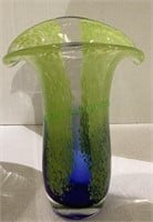 Art glass vase with cobalt blue, lime green