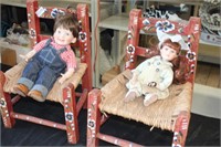 Wooden Vintage Dolls Chairs & Dolls