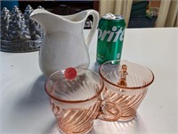 Keramos Pitcher & 2 Pink Glass Mugs